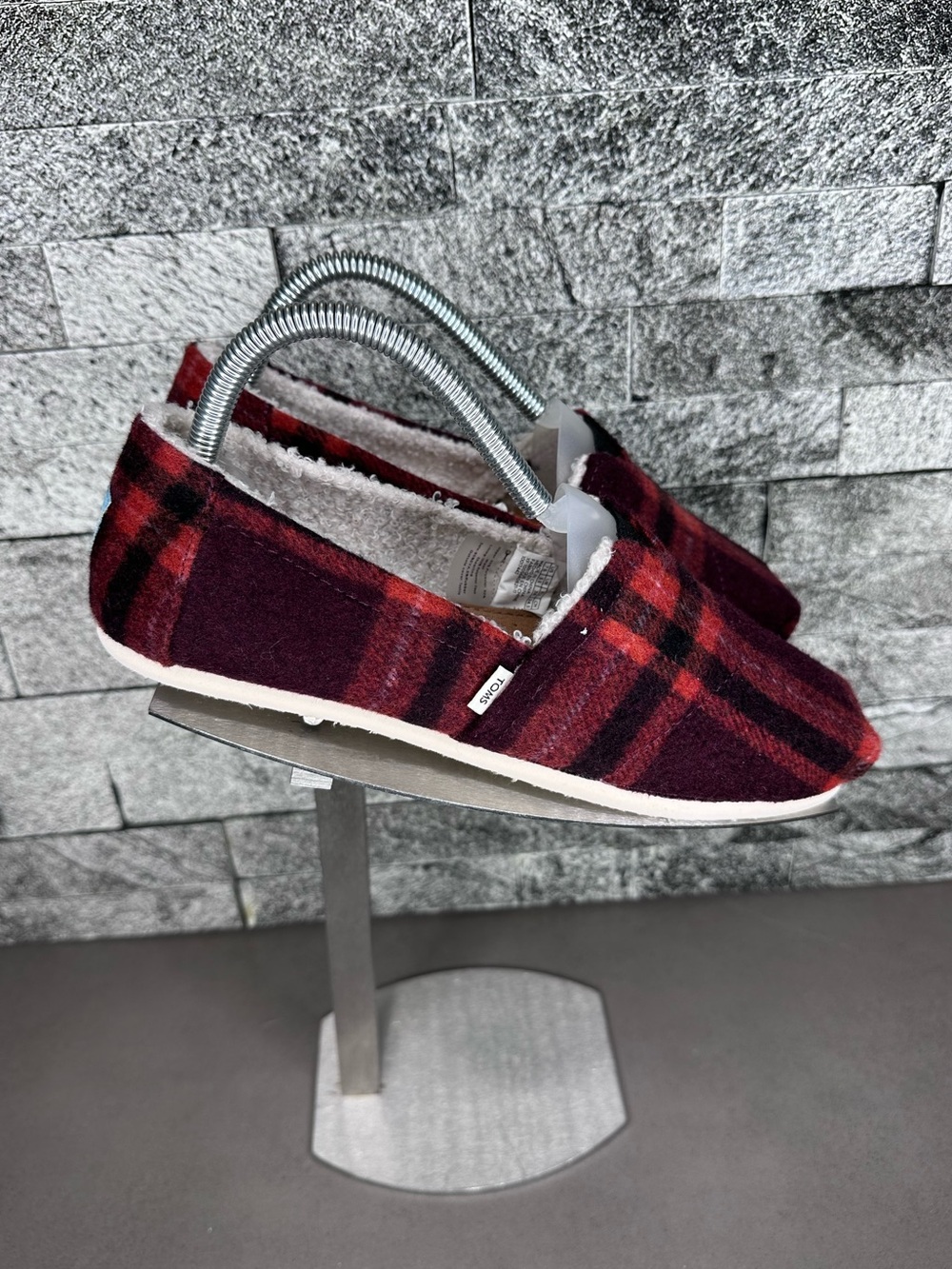 Toms Belmont Red Plaid W Faux Shearling - W7.5 NWT